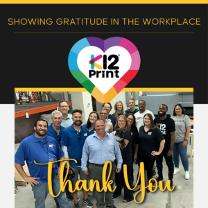 Customized merch - a great way to show gratitude in the workplace. Shop now at k12print.com